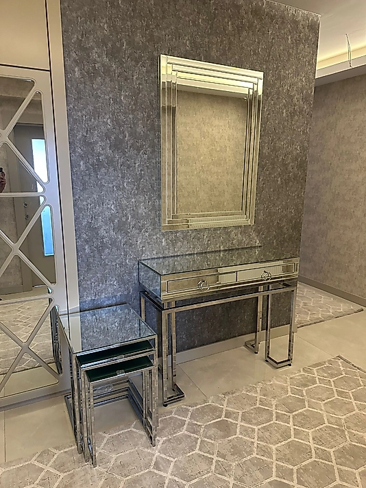 PARLAK KROM KLASİK AYNA KAPLAMALI DRESUAR TAKIMI