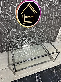 PARLAK KROM DİKDÖRTGEN BLOK ORTA SEHPA ŞEFFAF CAM