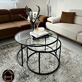 SİYAH YAVRULU ORTA SEHPA ŞEFAF CAM