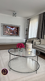 PARLAK KROM BLOK YUVARLAK ORTA SEHPA ŞEFFAF CAM