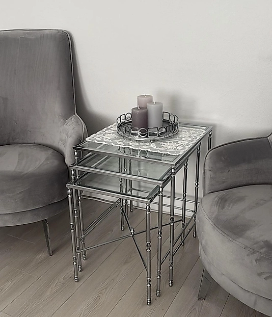 PARLAK KROM TORNALI ORTA SEHPA VE ZİGON ŞEFFAF CAM