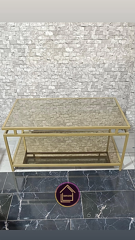 MAT GOLD DİKDÖRTGEN ORTA SEHPA KOMPLE BRONZ AYNA