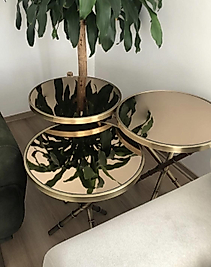 ESKİTME BAMBU 3 LÜ BRONZ AYNA ZİGON SEHPA