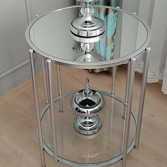 MAT GRİ BLOK YAN SEHPA ÜST KLASİK AYNA ALT ŞEFAF CAM