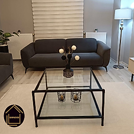 SİYAH BLOK KARE ORTA SEHPA KOMPLE ŞEFAF CAM