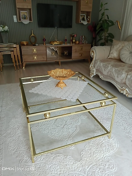 PARLAK GOLD KÜRE ORTA SEHPA ŞEFFAF CAM
