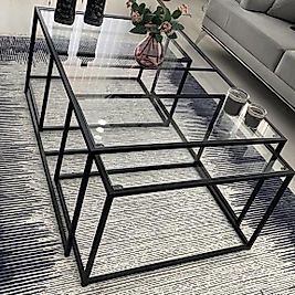 SİYAH 2+1 ORTA SEHPA ŞEFAF CAM