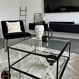 SİYAH KARE ORTA SEHPA ŞEFFAF CAM