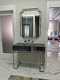 PARLAK KROM FÜME AYNALI ÇİFT ÇEKMECE DRESUAR TAKIMI