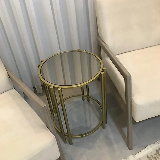 MAT GOLD BLOK YAN SEHPA ÜST BRONZ AYNA ALT ŞEFAF CAM