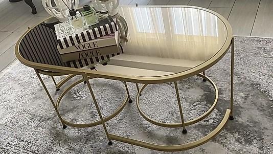 MAT GOLD ELİPS 2+1 ORTA SEHPA ÜST BRONZ AYNA ALT ŞEFAF CAM