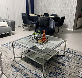 PARLAK KROM ORTA SEHPA ÜST ŞEFAF CAM ALT FÜME AYNA