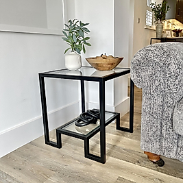 SİYAH YAN LABİRENT SEHPA ALT ÜST ŞEFAF CAM