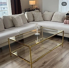 PARLAK GOLD BLOK DİKDÖRTGEN ORTA SEHPA ŞEFAF CAM