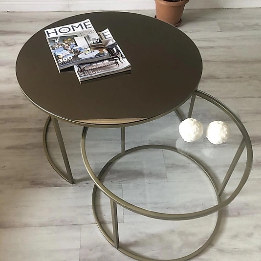 MAT GOLD YAVRULU ORTA SEHPA ÜST BRONZ AYNA ALT ŞEFAF CAM