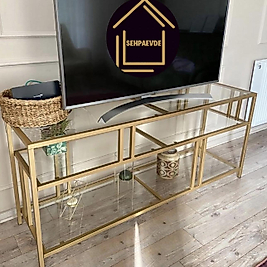 MAT GOLD TV ÜNİTESİ ŞEFAF CAM