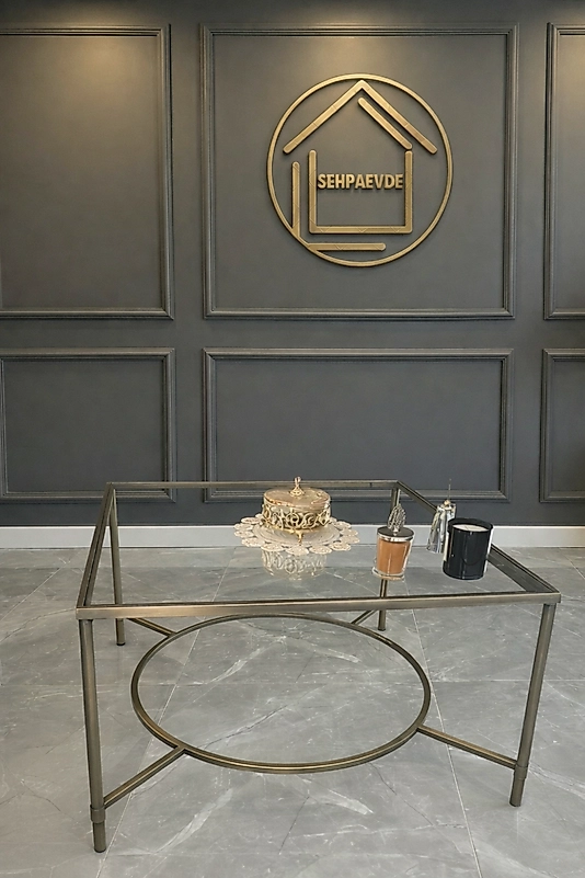 ESKİTME KAPLAMA ÇİFT KAT ORTA SEHPA ŞEFFAF CAM