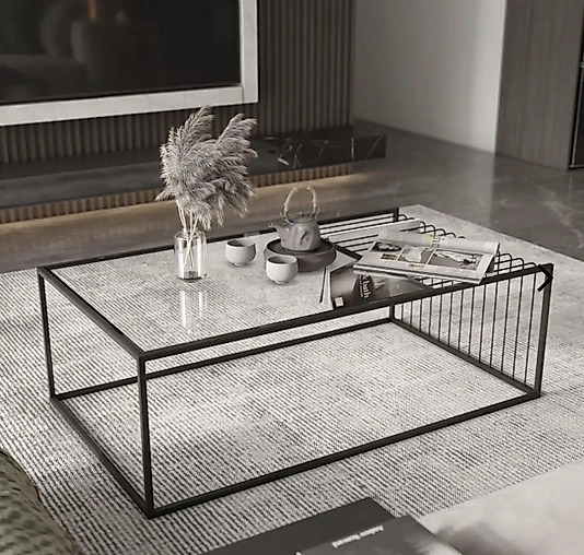 SİYAH KAFES ORTA SEHPA ŞEFFAF CAM