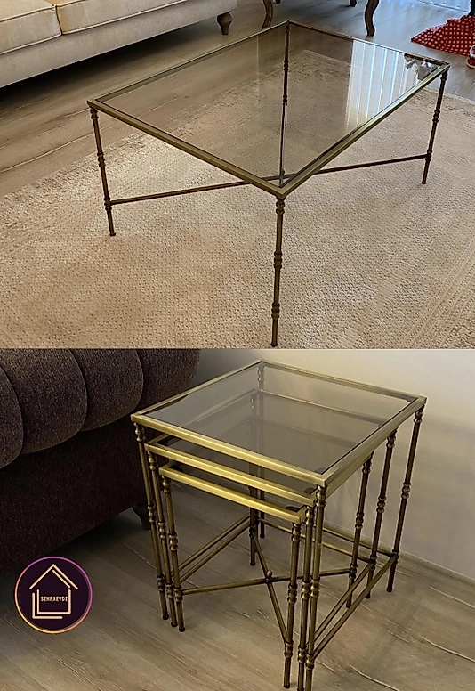 ESKİTME TORNALI ORTA SEHPA VE ZİGON BRONZ CAM