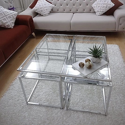 PARLAK KROM KARE 4+1 ORTA SEHPA KOMPLE ŞEFAF CAM