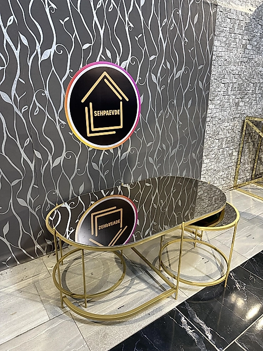 MAT GOLD ELİPS 2+1 ORTA SEHPA KOMPLE BRONZ AYNA