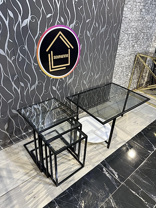 SİYAH ORTA SEHPA VE C ZİGON ŞEFFAF CAM