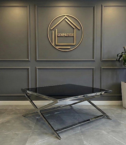 PARLAK KROM X KARE ORTA SEHPA SİYAH AYNA