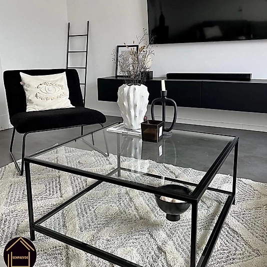 SİYAH KARE ORTA SEHPA ŞEFFAF CAM