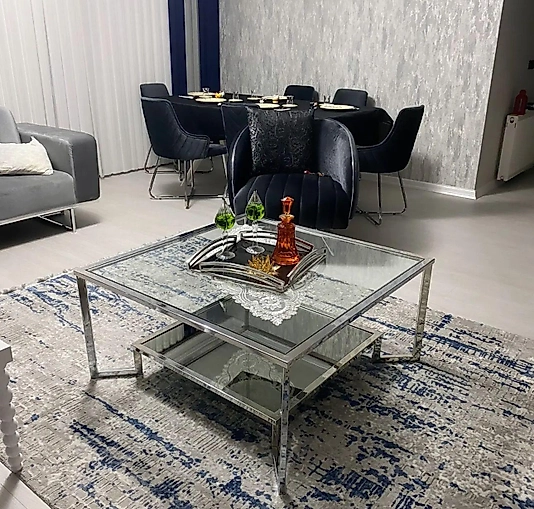 PARLAK KROM ORTA SEHPA ÜST ŞEFAF CAM ALT FÜME AYNA