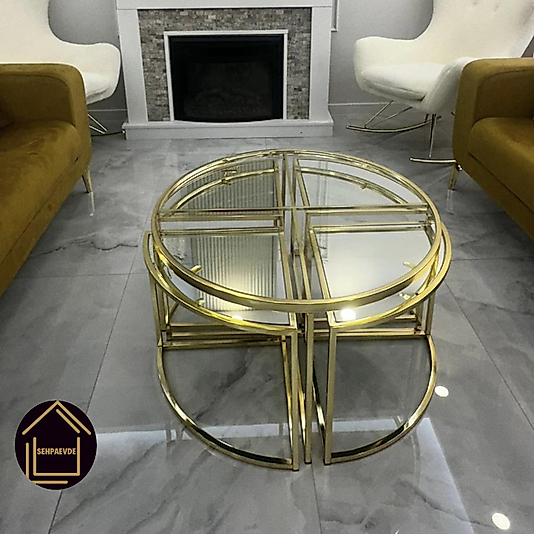 PARLAK GOLD YUVARLAK 4+1 ÜST ŞEFAF CAM ALT KLASİK AYNA