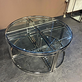 PARLAK KROM YUVARLAK 4+1 PİZZA ORTA SEHPA KOMPLE ŞEFAF CAM