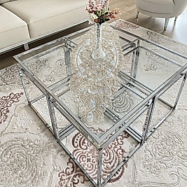 PARLAK KROM KARE 4+1 ORTA SEHPA KOMPLE ŞEFAF CAM