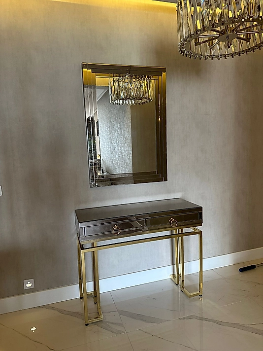 PARLAK GOLD BRONZ AYNA KAPLAMALI ÇİFT ÇEKMECELİ DRESUAR TAKIMI