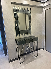 KROM AYAK ÇEKMECELİ FÜME AYNA KAPLAMA DRRSUAR TAKIMI