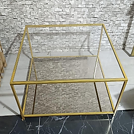 MAT GOLD KARE ORTA SEHPA ÜST ŞEFAF CAM ALT BRONZ AYNA