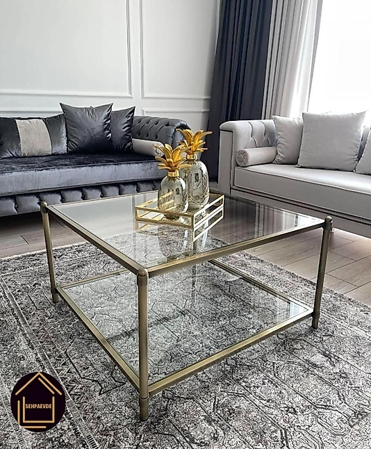 ESKİTME KAPLAMA BLOK KARE ORTA SEHPA ŞEFAF CAM