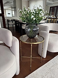 ESKİTME KAPLAMA TORNALI YUVARLAK YAN SEHPA ŞEFFAF CAM