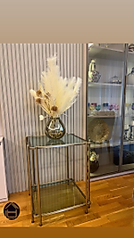 ESKİTME GOLD BLOK KARE YAN SEHPA ŞEFFAF CAM