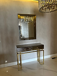 PARLAK GOLD BRONZ AYNA KAPLAMALI ÇİFT ÇEKMECELİ DRESUAR TAKIMI