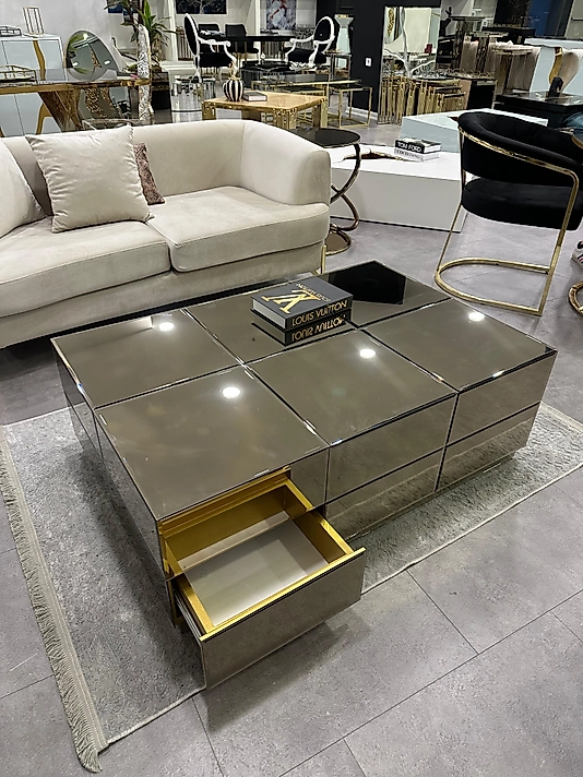 DİKDÖRTGEN TASARIM ORTA SEHPA BRONZ AYNA