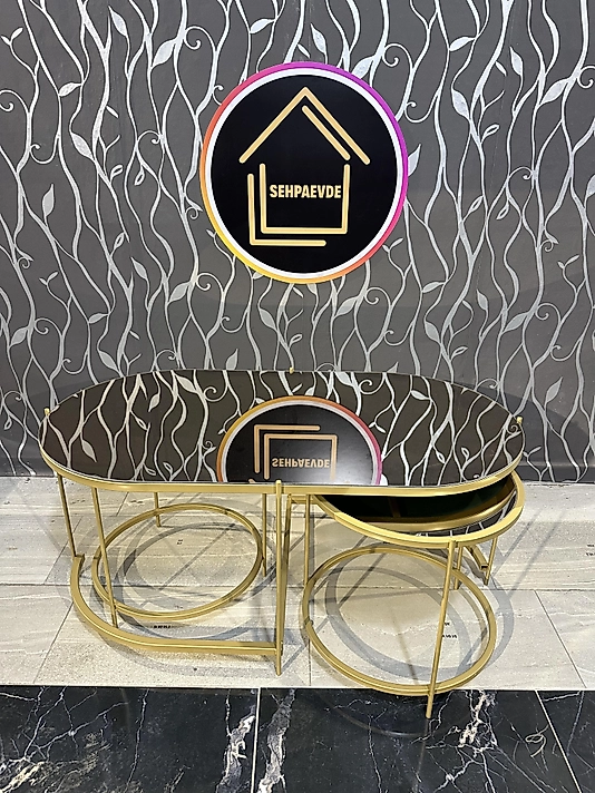 MAT GOLD ELİPS 2+1 ORTA SEHPA KOMPLE BRONZ AYNA