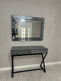 SİYAH AYAK ÇİFT ÇEKMECELİ FÜME DRESUAR TAKIMI