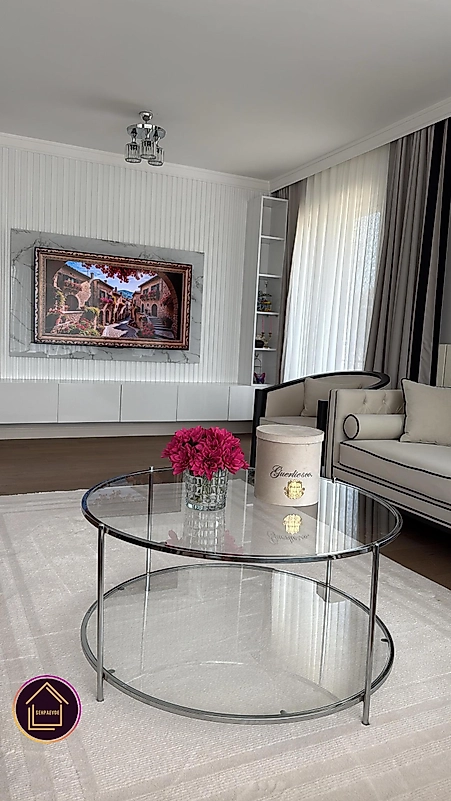 PARLAK KROM BLOK YUVARLAK ORTA SEHPA ŞEFFAF CAM