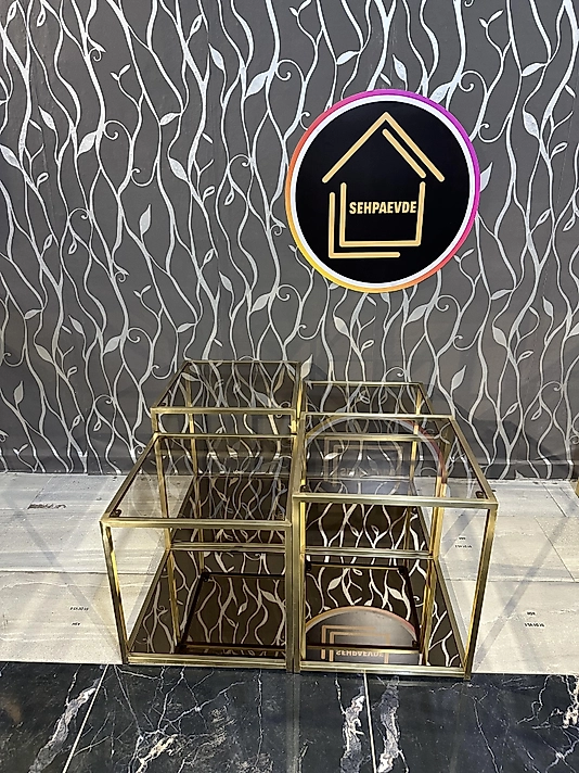 ESKİTME KAPLAMA PRAMİD ORTA SEHPA ÜST BRONZ CAM ALT BRONZ AYNA