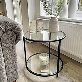 SİYAH YAN SEHPA KOMPLE ŞEFAF CAM