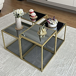 MAT GOLD PRAMİD ORTA SEHPA ÜST FÜME AYNA AKT FÜME CAM