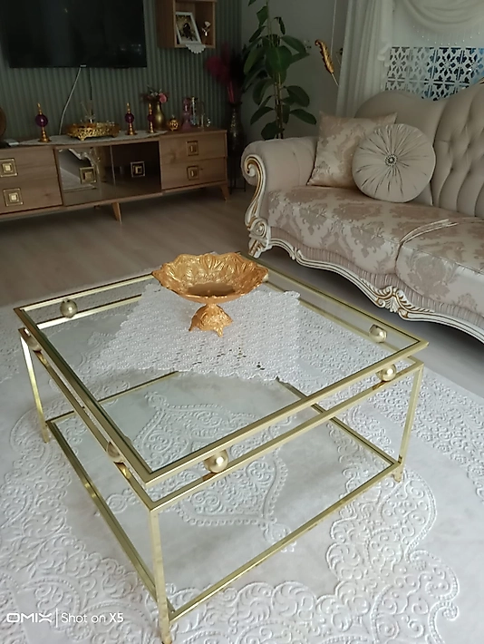 PARLAK GOLD KÜRE ORTA SEHPA ŞEFFAF CAM