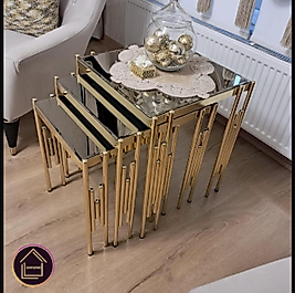 GOLD SÜTUN ZİGON VE GOLD YAN SEHPA BRONZ AYNA