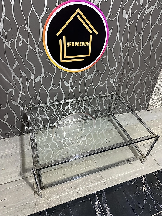 PARLAK KROM DİKDÖRTGEN BLOK ORTA SEHPA ŞEFFAF CAM