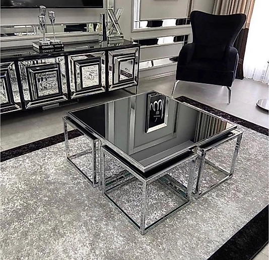 PARLAK KROM KARE 4+1 KOMPLE SİYAH AYNA